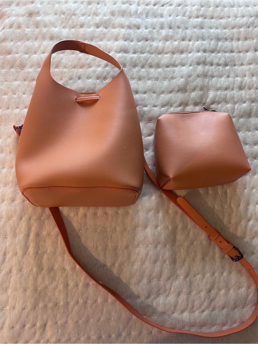 Anthropologie Terracotta Bucket Shoulder Bag with Matching Pouch